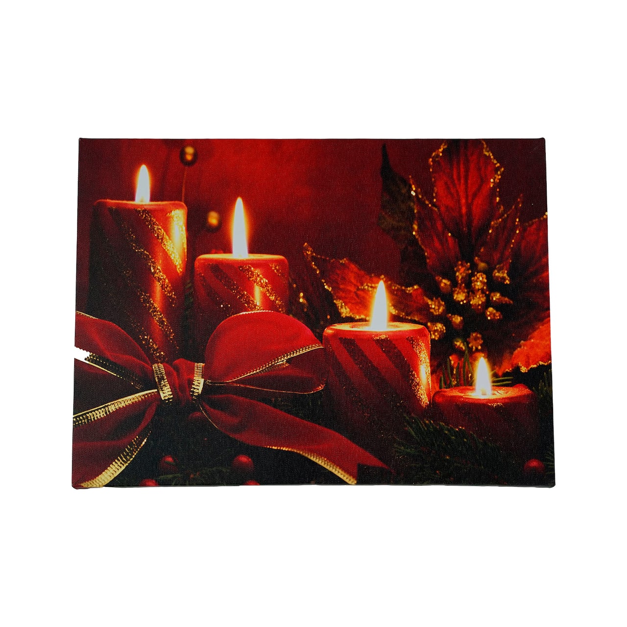 LED Lighted Glitter Striped Candles With Poinsettia &#x26; Bow Christmas Wall Art